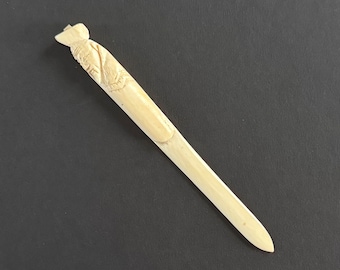Antique Bovine Bone Bookmark page turner sculpted carved Face of a Man