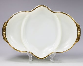 Vintage Fire King Oven Ware white w gold trim milk glass Serving Tray Plate Dish