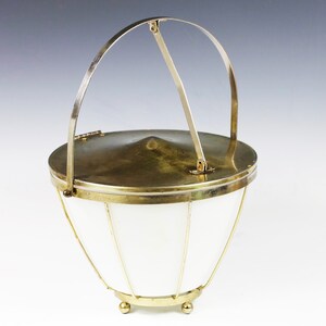 Rare Vintage Fire King white opaque milk glass Bowl w/ brass hinged lid