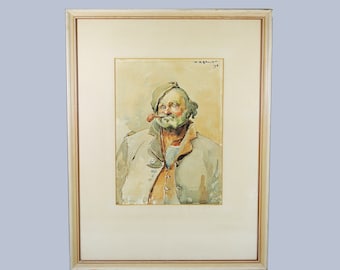 Antique 1898, British W.A.Sherll Watercolour painting Portrait of a Man