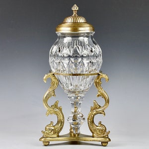 Antique French Baccarat? clear crystal Urn Vase on gilt bronze Dolphins base