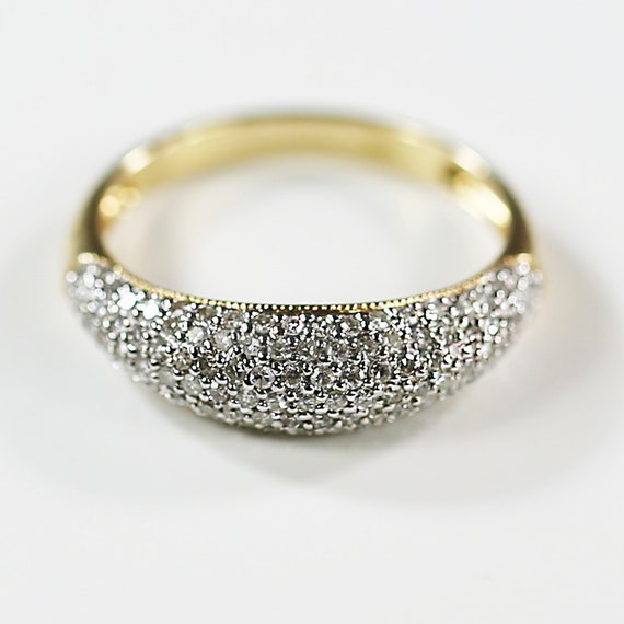 Solid yellow 14K gold pave Diamond cluster Ring s… - image 1