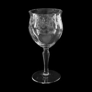 Vintage 1920s Bryce Brothers 350-4 Etched Crystal Water Goblet, Elegant Era Optic Glass, Antique Floral Bow Swag Stemware