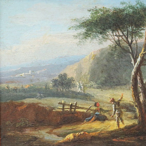 アンティークバロック風景画 ヨーロッパの巨匠による銅版画の油絵 18