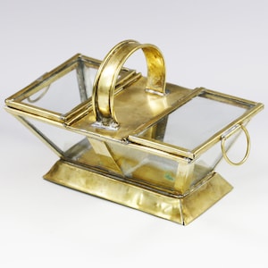 Antique French clear glass brass mounts Box two sections Basket casket
