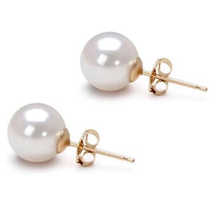 Japanese Akoya AAA 7.7.5 mm pearl studs earring, wedding stud earrings, gold setting earrings great holiday gifts