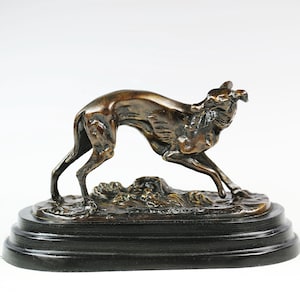 Figura de perro de caza tallada a mano en bronce vintage, arte animal, estatua de perro retriever, escultura Art Deco, figura de P. J. Mene