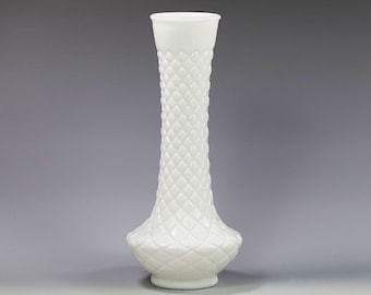 Vintage milk white glass Vase 9 inches tall, diamond pattern