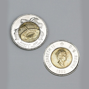 Canada 1999 two Dollar Elizabeth II - Nunavut, Twoonie Toonie Canadian 2 Dollar Coin