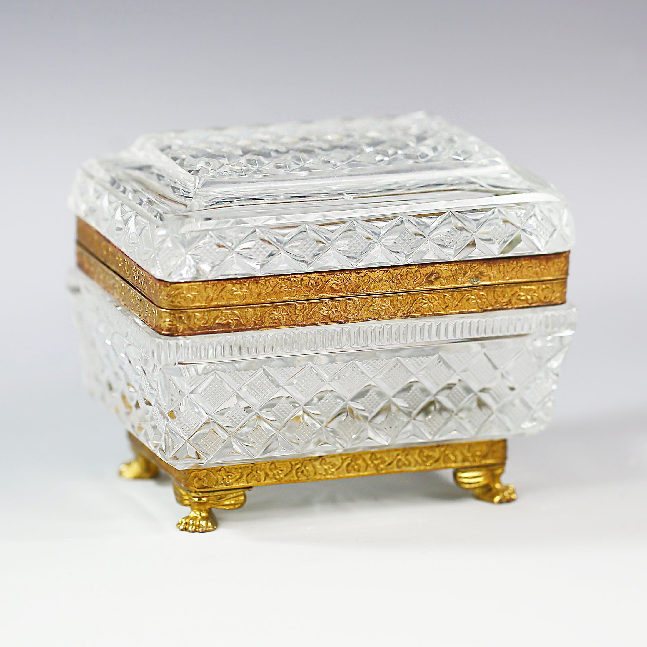 Antique French Baccarat Crystal Casket Trinket Jewelry Glass Box