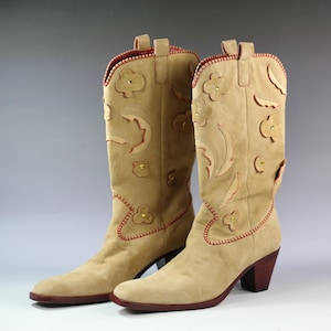 Made in Italy dameswesternlaarzen, Amerikaanse maat 9 cowboylaarzen, dun en zacht lamsleer lamsschaapsuède handgemaakte westernmodelaarzen