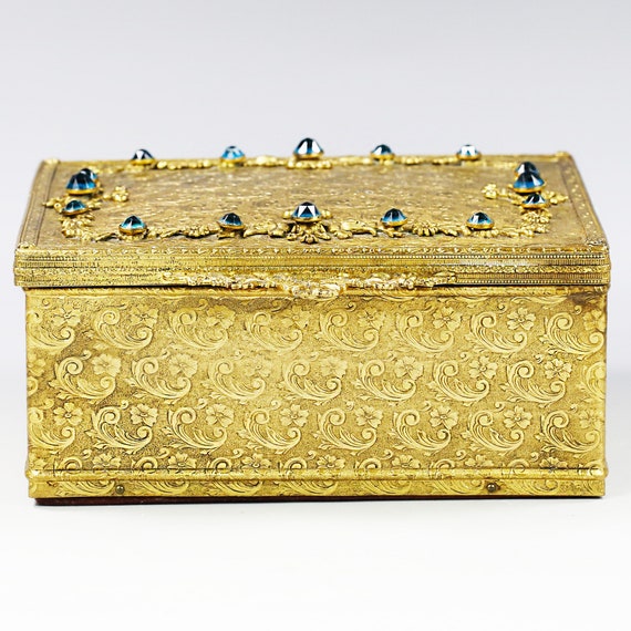 Antique Czech Austrian ormolu Jewelled jewelry Tr… - image 2