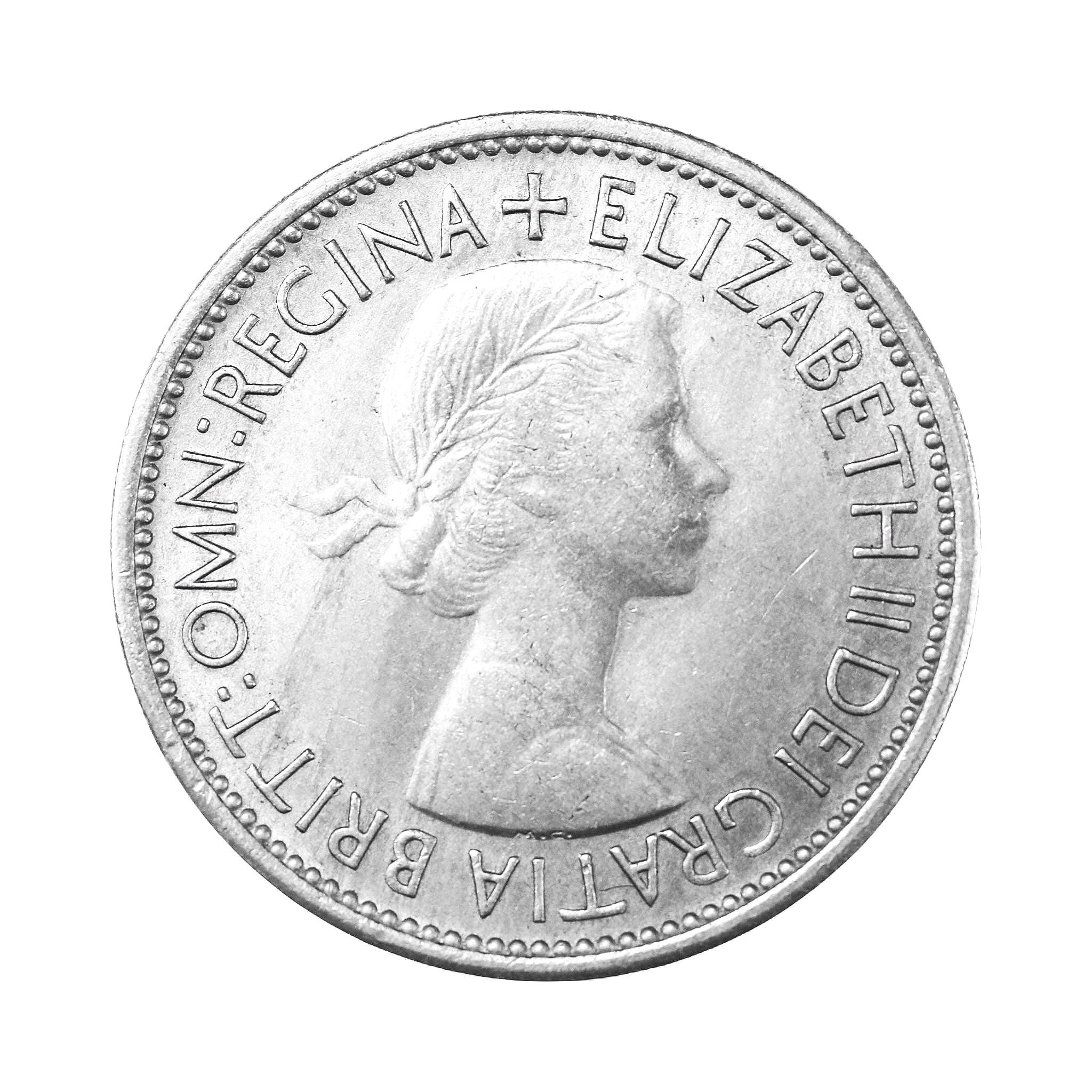 1953年 エリザベス女王 2シリング 銀製 1953年イギリス2シリング硬貨 - エリザベス2世初代肖像画、「BRITT:OMN