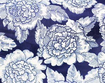 3m Soft and light Polyester Fabric Blue and White Flowers
