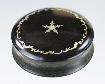Antique Tortoise shell Pill Box incrusted with silver and gold