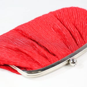 Vintage Red Fabric Bag Clutch with Chain Handle, Shoulder Bag Purse, Hand Bag, Evening bag