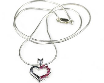Sterling silver Necklace: Snake Chain, Jewelled Heart pendant