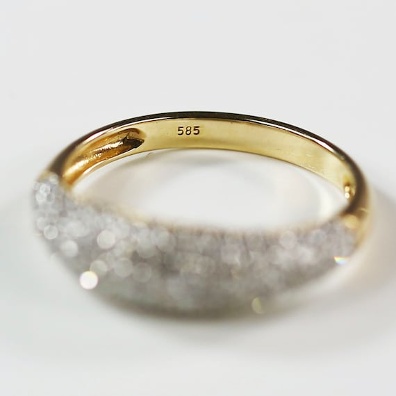 Solid yellow 14K gold pave Diamond cluster Ring s… - image 4