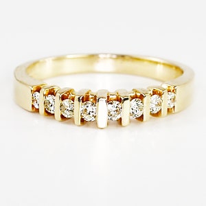 14K solid yellow gold Ring Chanel set Diamonds size 6.5 resizable