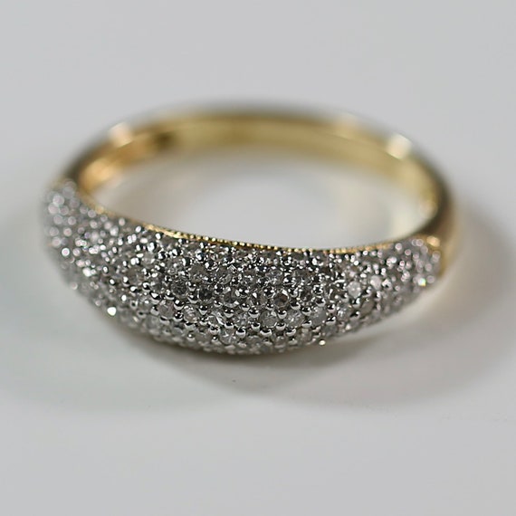 Solid yellow 14K gold pave Diamond cluster Ring s… - image 6