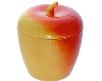 Vintage Hazel Atlas Apple Milk Glass Jar: Red & Yellow Condiment Server
