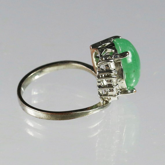 Bague Ancienne En Argent 925 Sertie D'un Cabochon De Jadéite - Taille 58 - Poids 8,1 G - Occasion XIXe Siècle