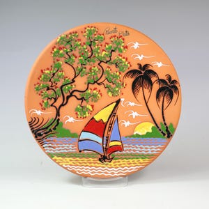 Vintage Tropical Ocean Art Sea Puerto Plata Ceramic Hand Painted souvenir Plate