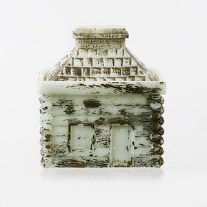 Antique opaline opaque glass trinket or jewelry Box in form of Log House