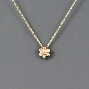 Dainty 10k yellow Gold Chain Necklace with Diamond Flower shaped Pendant, Gift for girlfriend, Gift for Her