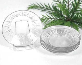 Vintage Crystal Dessert Plates: Hand Blown, Cross and Olive Pattern, Set of 6