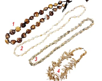 Natural Shell Lei Necklace, Cowrie, Clam, Mother of Pearl, Boho Coastal Jewelry