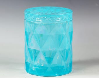Vintage aqua blue glass Box Tall Box Diamond pattern Home decor