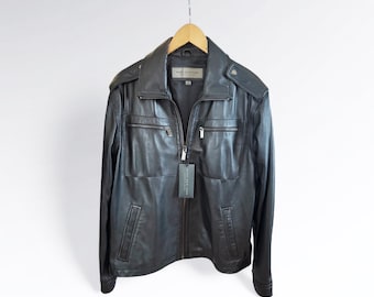 Neu mit Tags Andrew Mark New York Herren schwarze Lederbomberjacke Größe L
