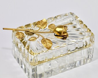 headdress detail crystal trinket box crystal jewelry box crystal chest crystal display vintage crystal box glass jewelry box