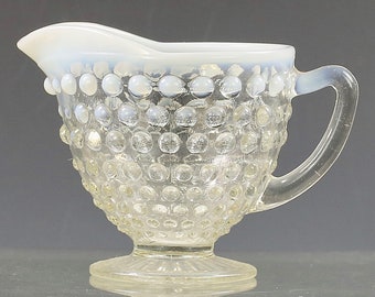 Vintage Fenton Art Glass Creamer white Moonstone French Opalescent Hobnail