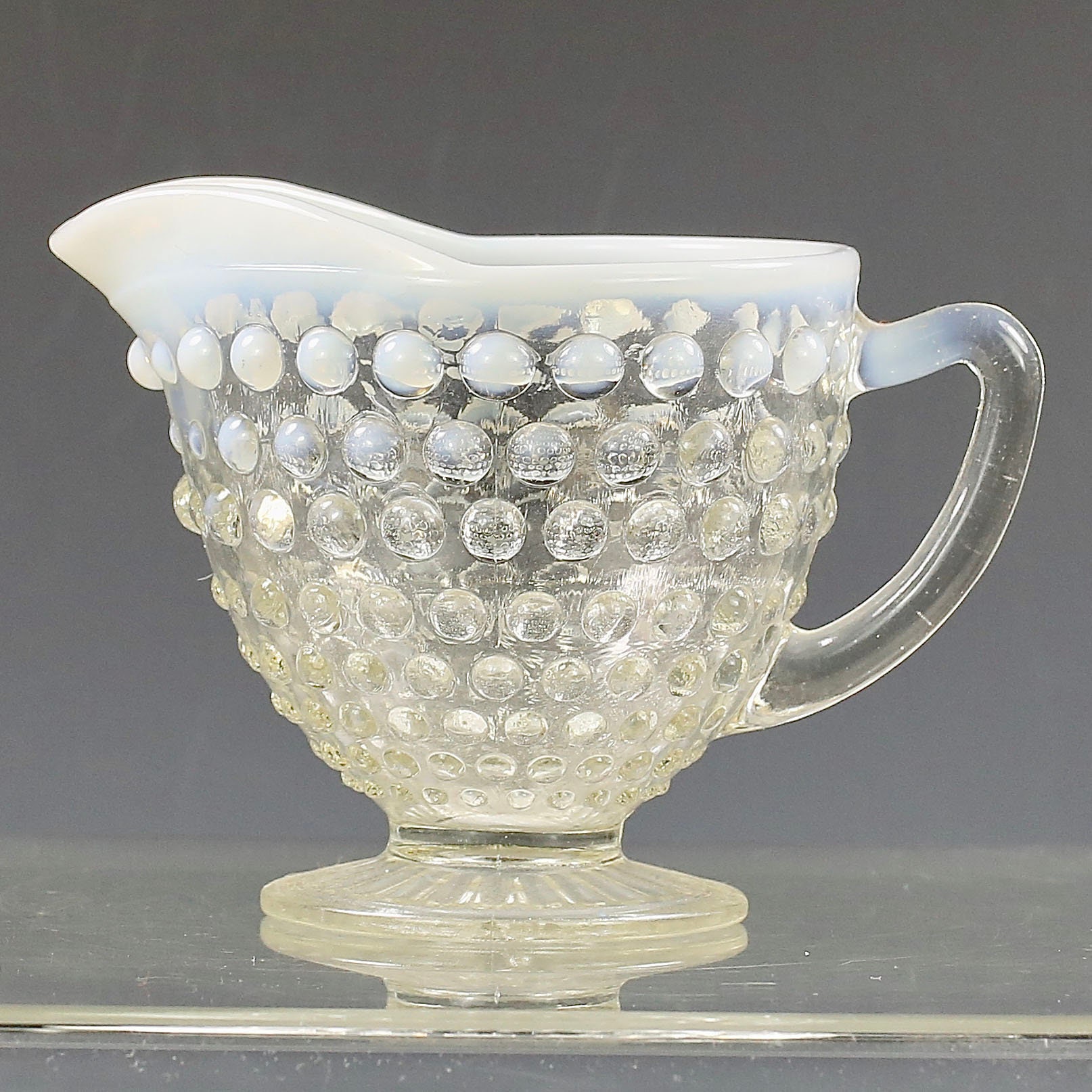 Vintage Fenton Art Glass Creamer White Moonstone French Opalescent ...