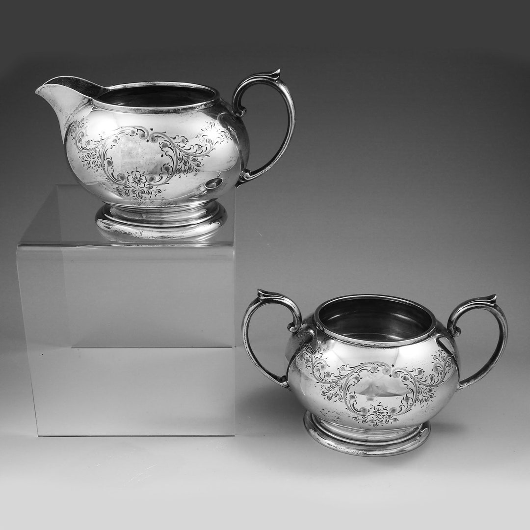 Antique Sterling Silver Creamer and Sugar Set Sheffield England Cooper