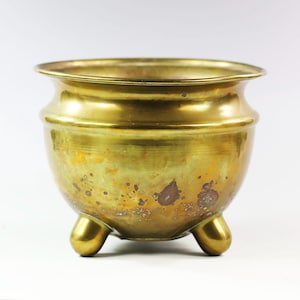 Vintage Brass 3 Footed Planter Pot Home Decor Succulents Patina, as is
