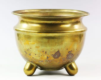 Vintage Brass 3 Footed Planter Pot Home Decor Succulents Patina, as is