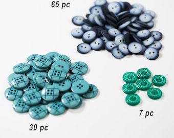 Vintage Resin Buttons: Assorted Blue, Green, Turquoise - 102pc Craft Lot