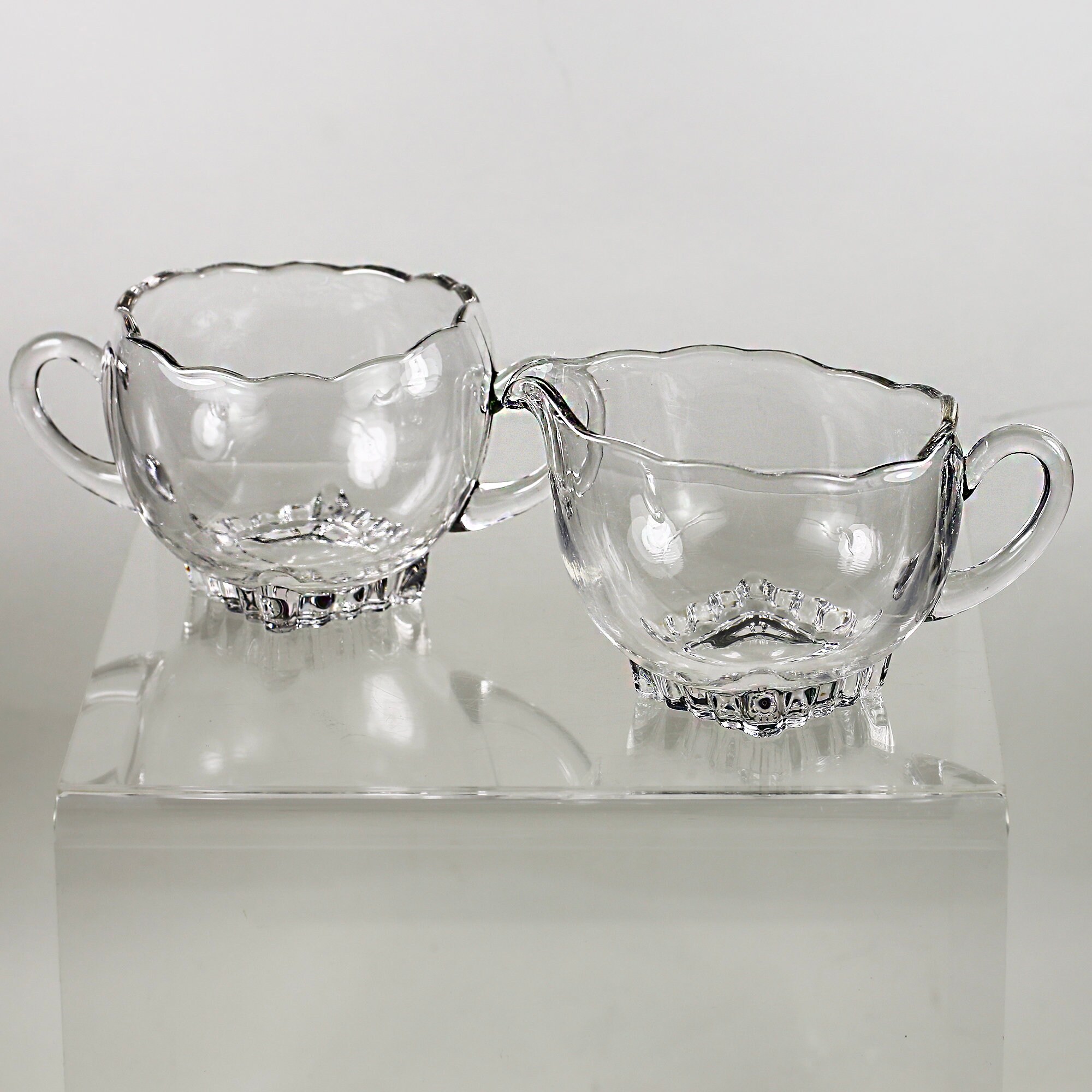 Vintage Depression glass Creamer and Sugar Bowl scalloped edge