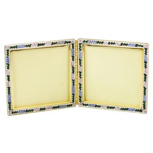 Vintage Italian Micro Mosaic Double Photo Frame: Floral Venetian Glass, Byzantine Style