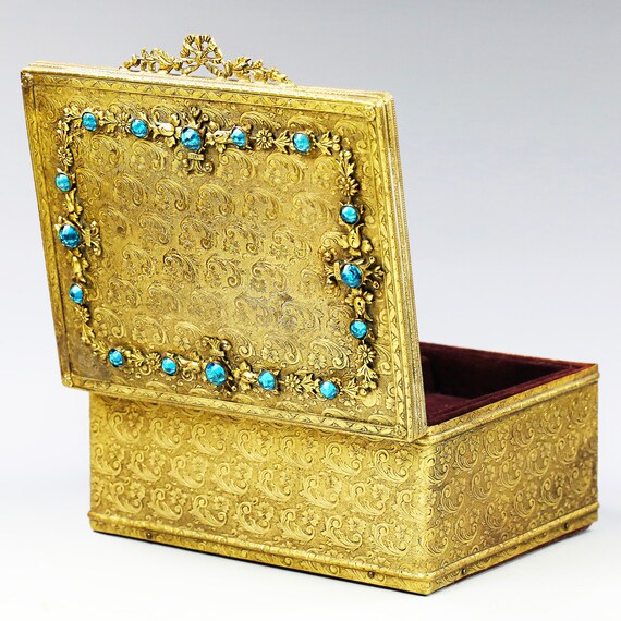 Antique Czech Austrian ormolu Jewelled jewelry Tr… - image 6