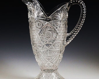 Rare Antique c 1870 early American pressed glass water Pitcher EAPG