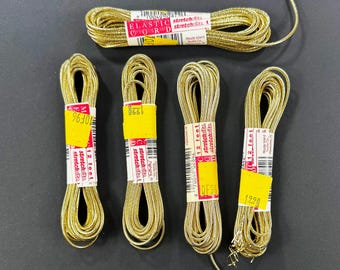 Metallic Gold Elastic Cord Bundle: 2mm Lurex, 12 ft Lengths