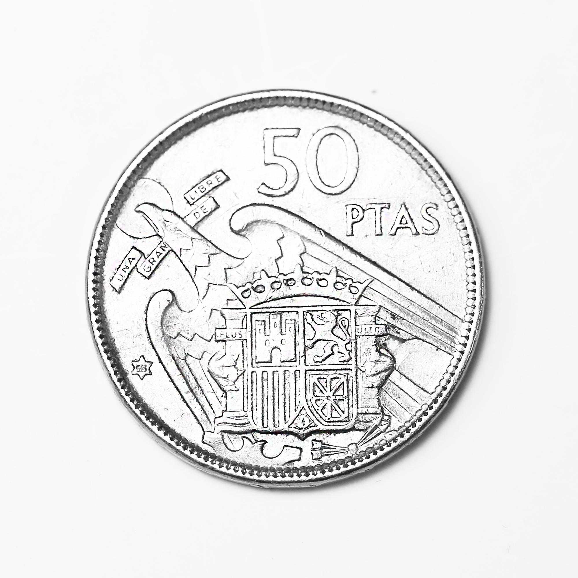 1957 Spain Coin 50 Pesetas - Francisco Franco, 50 Ptas With Star