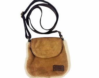 Vintage UGG Chestnut Suede and Shearling Crossbody Bag