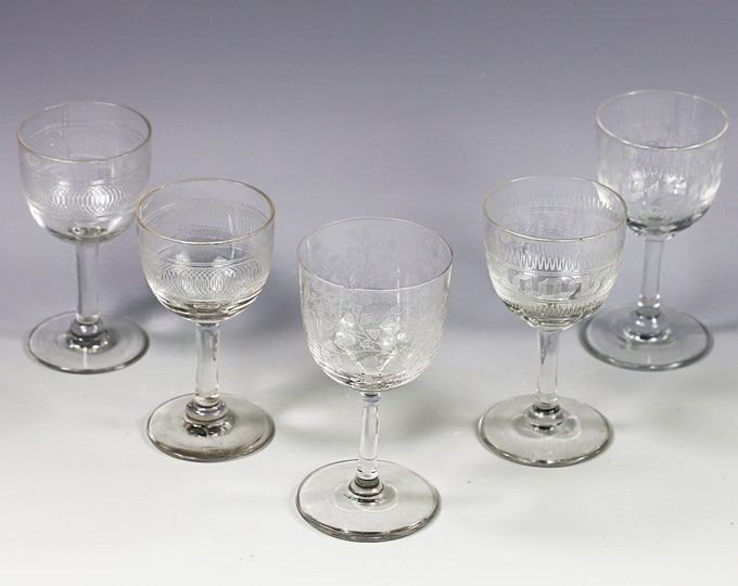 Antique Victorian Sherry Port Cordial Glasses Wheel Cut Floral Etsy