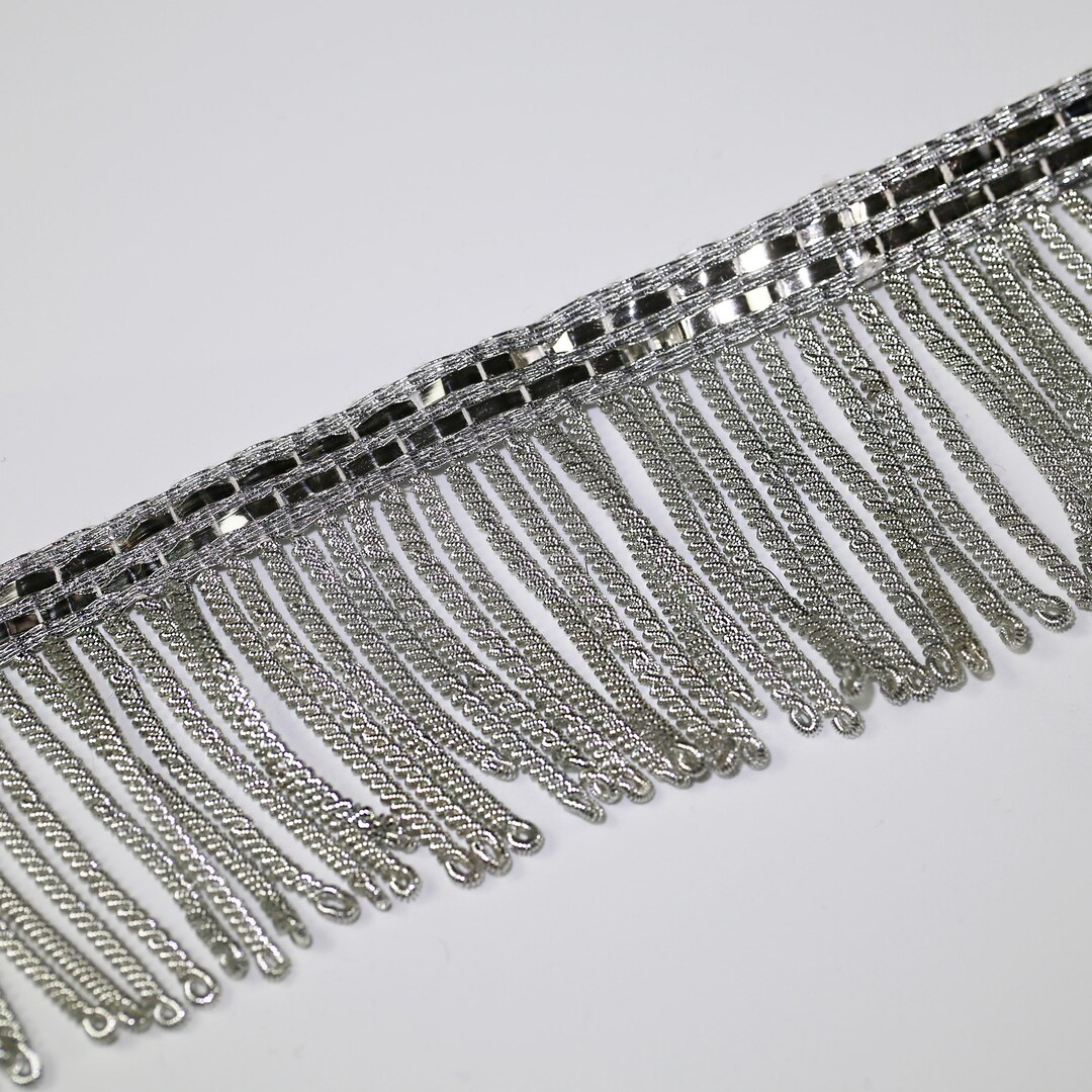 Fringe Trim Bullion 260 Silver threads H. cm 8 (3,1 inch) Metallic thread  Viscose Passementerie for liturgical Vestments