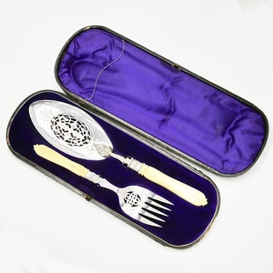 Antique sterling silver serving pieces Fork and Spatula in presenting Box